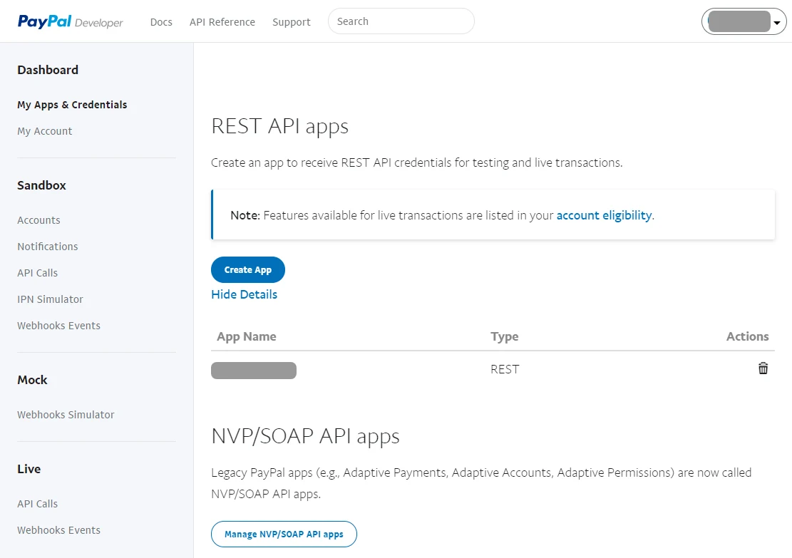 PayPal REST apps